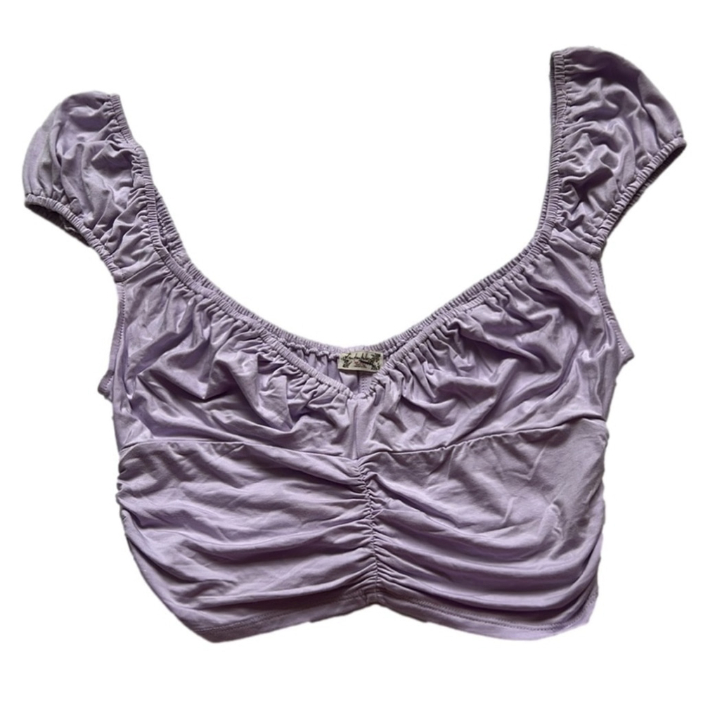 NWT Free People Lavender Deep V-Neck Ruched Crop Top